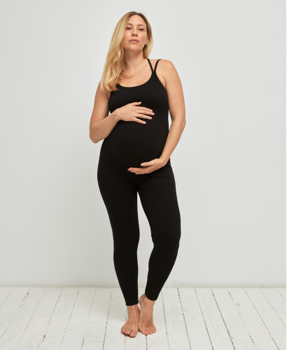 Bamboo Rib Seamless Pregnancy Black Overall