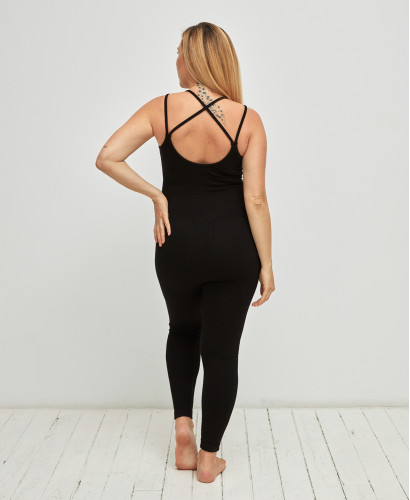 Bamboo Rib Seamless Pregnancy Black Overall