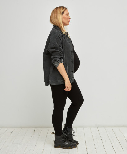 Bamboo Rib Seamless Pregnancy Black Overall
