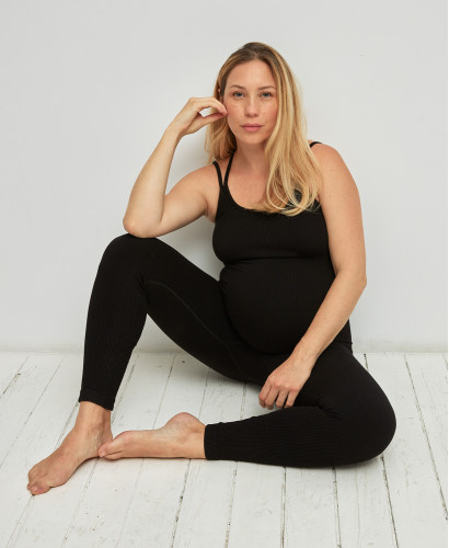 Bamboo Rib Seamless Pregnancy Black Overall