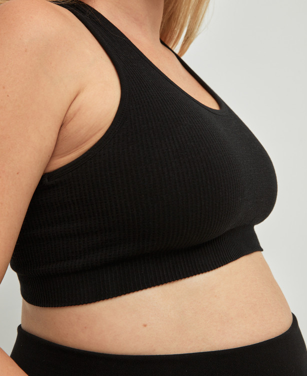 Organic Cotton Rib Seamless Pregnancy Black Bra