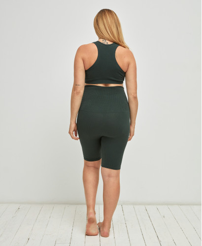 Nahtlose Schwangerschaft-Biker Shorts gerippte Bio-Baumwolle grün