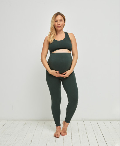 Legging Grossesse Sans Couture Côtelé Coton Bio Vert