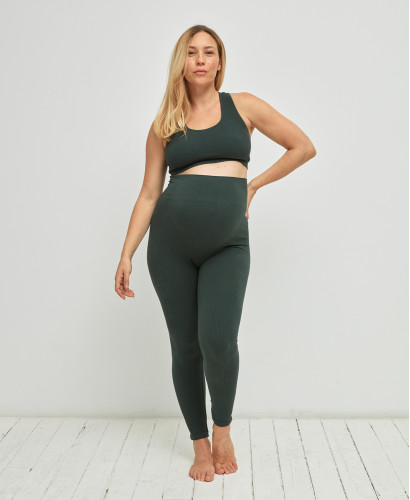 Organic Cotton Rib Leggings in Seamless l Elegant Maternity Leggings -  Rib Green 