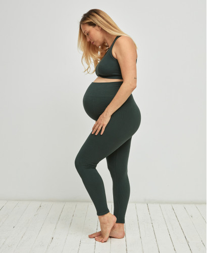 Legging Grossesse Sans Couture Côtelé Coton Bio Vert