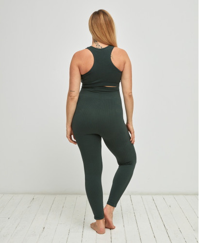 Legging Grossesse Sans Couture Côtelé Coton Bio Vert