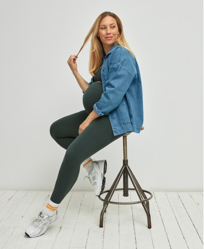 Legging Grossesse Sans Couture Côtelé Coton Bio Vert