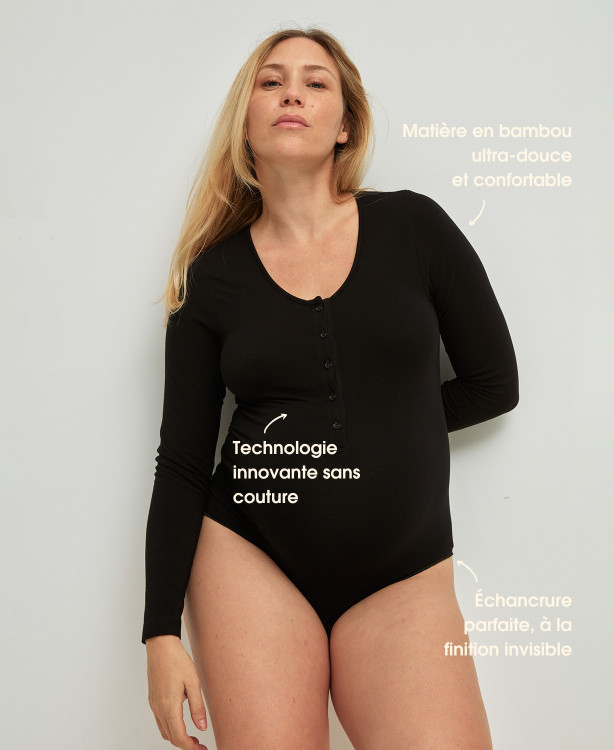 Bamboo Seamless Pregnancy Black Bodysuit
