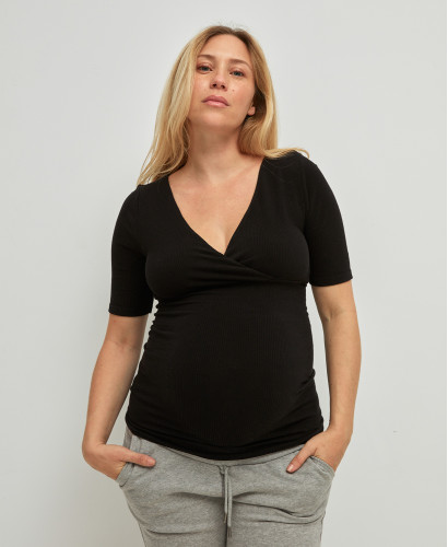 Wickelbluse Schwangerschaft & Stillen Nahtlose Gerippte Bio-baumwolle
