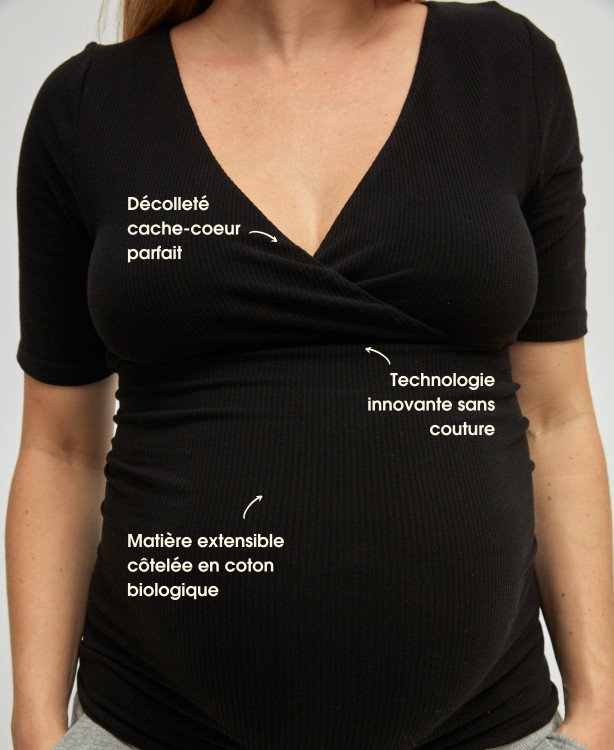 Organic Cotton Ribbed Seamless Maternity & Breastfeeding Wrap Top