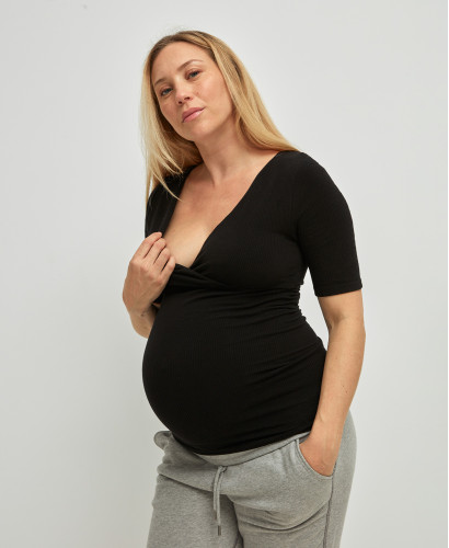 Wickelbluse Schwangerschaft & Stillen Nahtlose Gerippte Bio-baumwolle