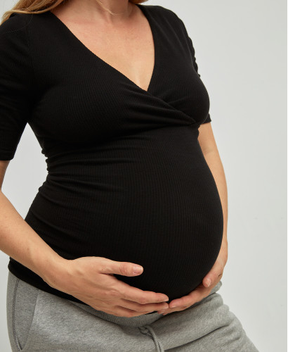 Organic Cotton Ribbed Seamless Maternity & Breastfeeding Wrap Top