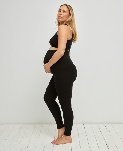 Nahtlose Gerippte Schwangerschaft-Leggings Bio Baumwolle schwarz