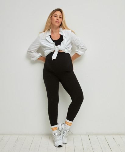 Legging Grossesse Sans Couture Côtelé Coton Bio Noir
