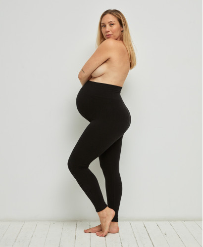Nahtlose Gerippte Schwangerschaft-Leggings Bio Baumwolle schwarz