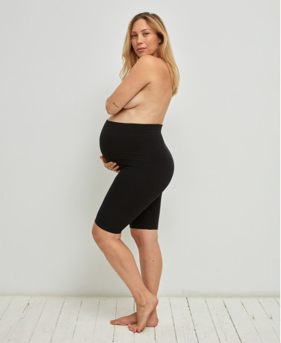 Organic Cotton Rib Seamless Pregnancy Biker Shorts Black