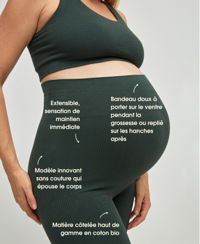 Organic Cotton Rib Seamless Pregnancy Green Leggings