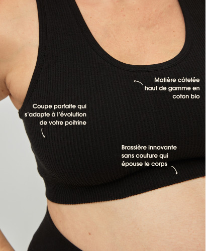 Organic Cotton Rib Seamless Pregnancy Black Bra