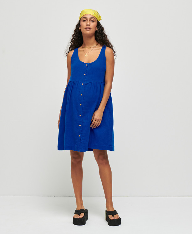 robe grossesse lange bio bleu electrique lana