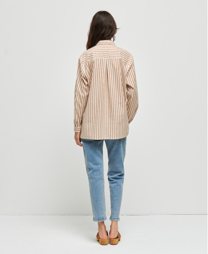 Schwangerschaftshemd aus Baumwolle mit beige Streifen Juliette