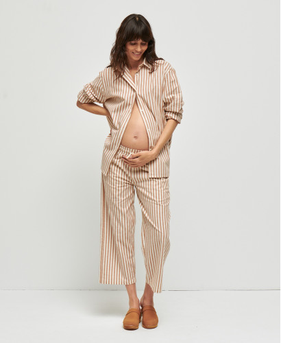 Juliette Cotton Pregnancy Striped Beige Shirt