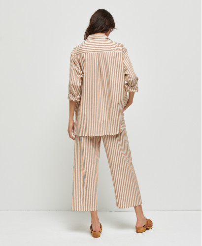 Schwangerschaftshemd aus Baumwolle mit beige Streifen Juliette