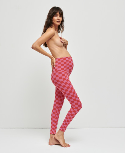 Schwangerschaftsleggings mit Checks rosa/rot aus Bio-Baumwolle