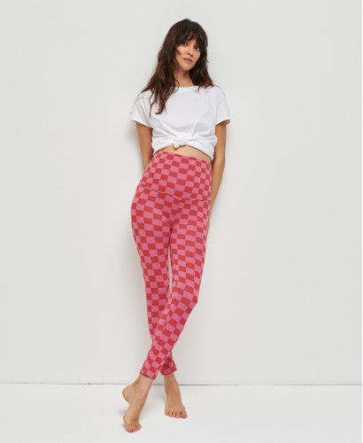 Schwangerschaftsleggings mit Checks rosa/rot aus Bio-Baumwolle