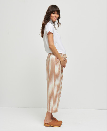 Pregnancy Trousers Cotton Stripes Beige Maria