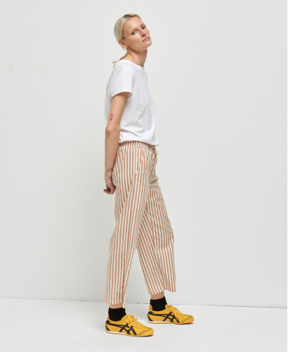 Pregnancy Trousers Cotton Stripes Beige Maria