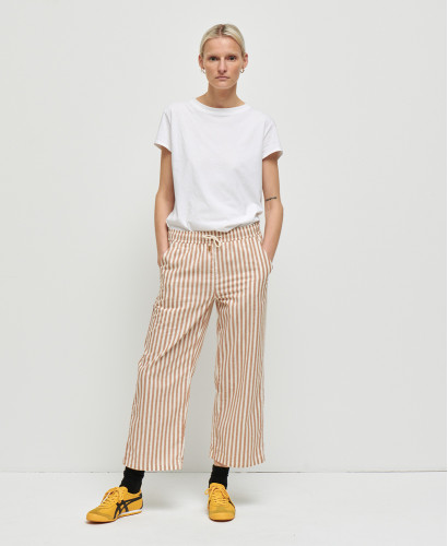 Pregnancy Trousers Cotton Stripes Beige Maria