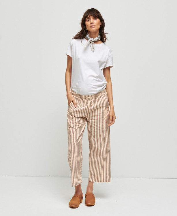 pantalon maternite coton rayures beiges maria