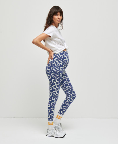 Blue Organic Cotton Bandana Maternity Leggings l Pregnant Comfy Bottom -  Vintage Flowers 