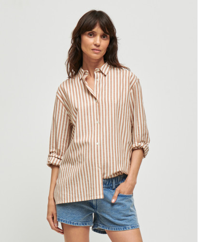 Juliette Cotton Pregnancy Striped Beige Shirt