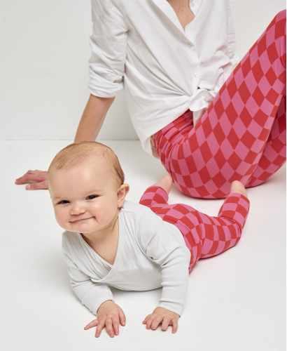 Organic Cotton Pink/Red Checks Kids Leggings