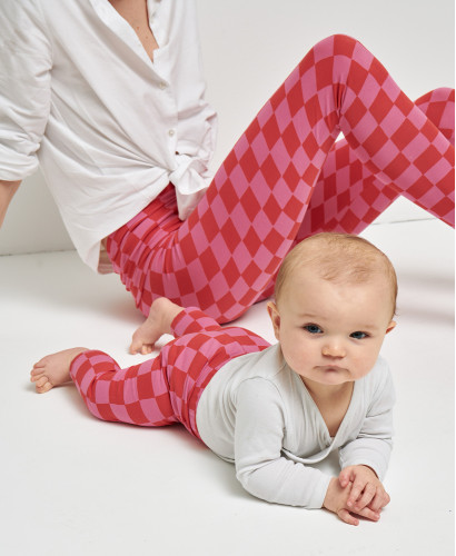 Kinder Leggings Karo Rosa/Rot Bio-Baumwolle