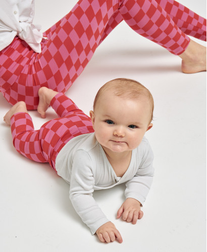 Kinder Leggings Karo Rosa/Rot Bio-Baumwolle