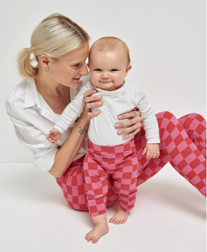 Kinder Leggings Karo Rosa/Rot Bio-Baumwolle