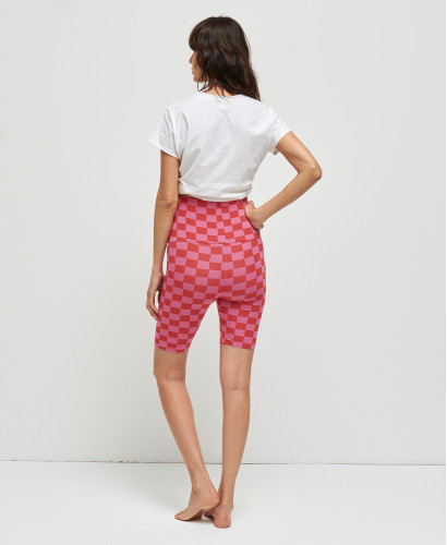Schwangerschaft-Biker Shorts mit Karo Rosa/Rot aus Bio-Baumwolle