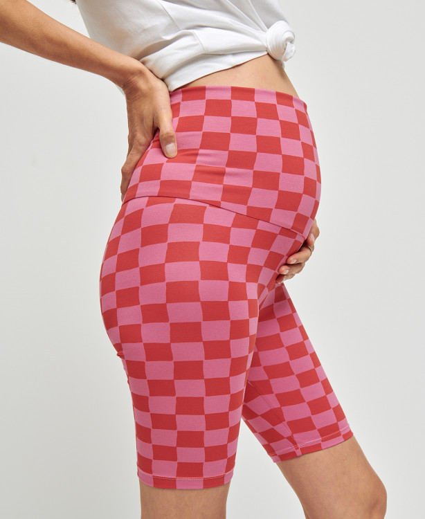 Biker Shorts Pregnancy Checks Pink/Red Organic Cotton