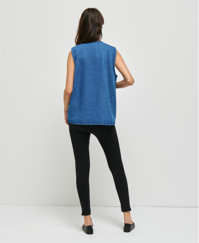 Denim Blaue Maya ärmellose Jacke