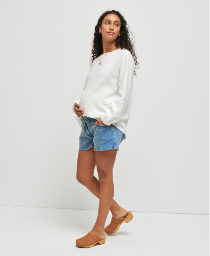 Amy White Embroidery Cotton Pregnancy Blouse