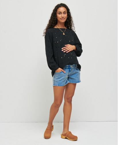 blouse maternité broderie anglaise coton noir amy