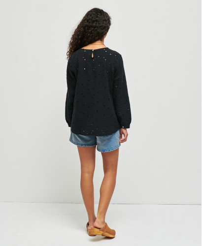 Amy Black Embroidery Cotton Pregnancy Blouse