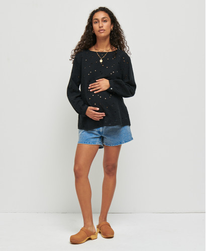 blouse maternité broderie anglaise coton noir amy