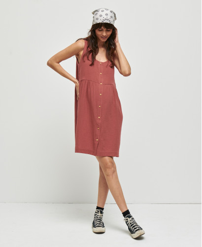 Lana Brick Red Organic Cotton Gauze Pregnancy Dress