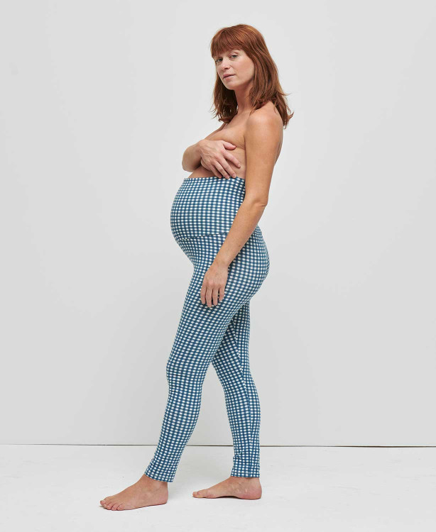 Legging grossesse vichy bleu coton bio