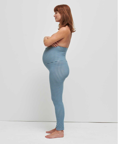 Organic Cotton Blue Gingham Pregnancy Leggings