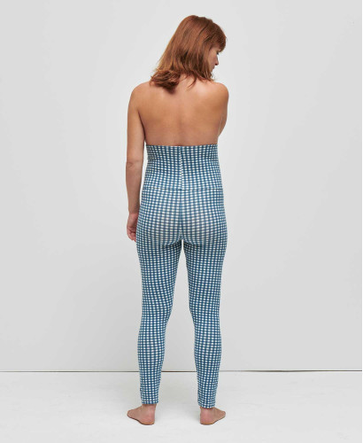 Legging grossesse vichy bleu coton bio