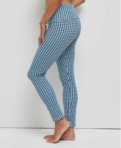 Legging grossesse vichy bleu coton bio